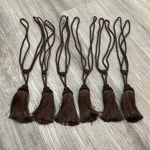 Metallic bronze brown tassel curtain tie backs holders accessories. 6 total.